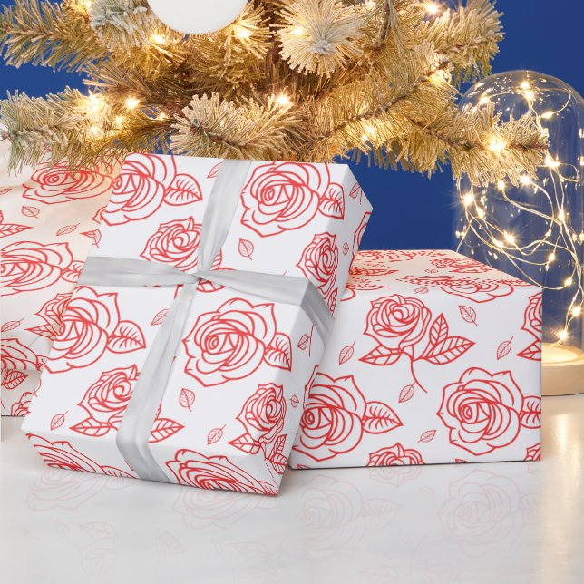 Papier Cadeau Rose Art en Ligne Rouge  (Vacances)