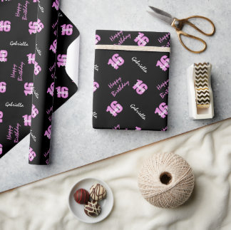 Papier Cadeau Rose Black Sweet 16 Papier d'enveloppement personn