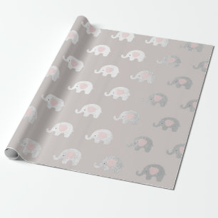 Papier Cadeau Rose Blanc Argent Princesse Éléphant Nouveau bébé