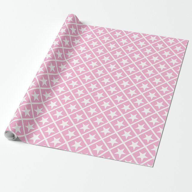 Papier Cadeau Rose Blanc Etoiles Motif Cute Cadeau Élégant Moder (Déroulé)