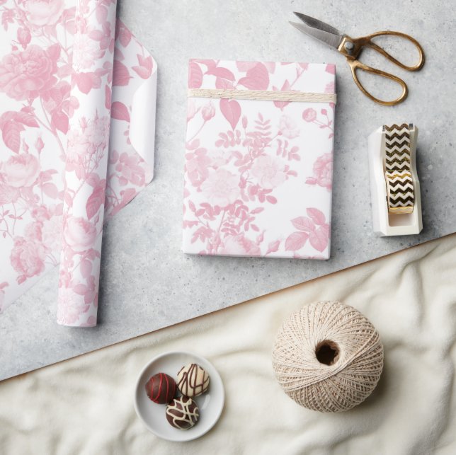 Papier Cadeau Rose blanc rose Chinoiserie Motif (Artisanat)