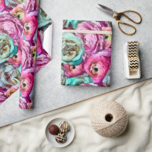 Papier Cadeau Rose & Blanc Rose & Peony Flowers