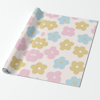 Papier Cadeau Rose Bleu Et Jaune Floral Ludique
