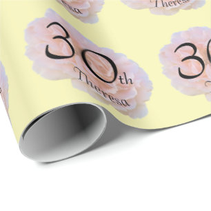 Papier Cadeau Rose Blossom / Rose & Jaune / 30e fête d'anniversa
