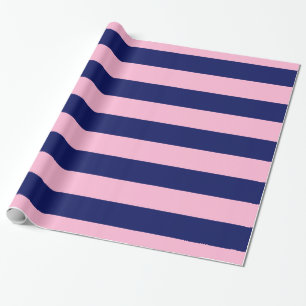 Papier Cadeau Rose Bonbon et Bleu Nuit XL Motif Rayures V