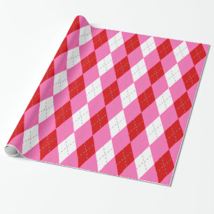Papier Cadeau Rose Chaude Rose Foncé Gris Blanc XL Argyle