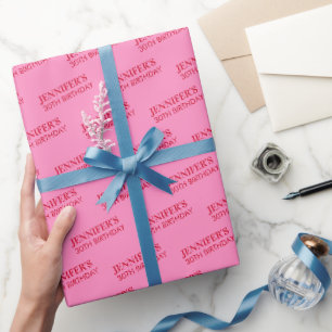 Papier Cadeau Rose Chaude Rouge Nom Âge Chic Anniversaire