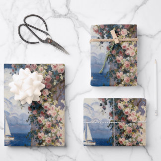 Papier cadeau Rose côtière méditerranéenne et voil