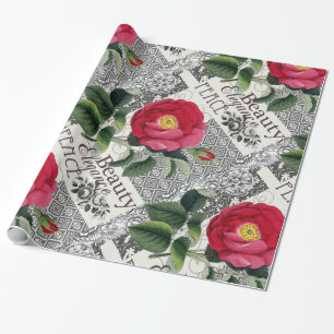 Papier Cadeau Rose Damask Joli Floral Antique