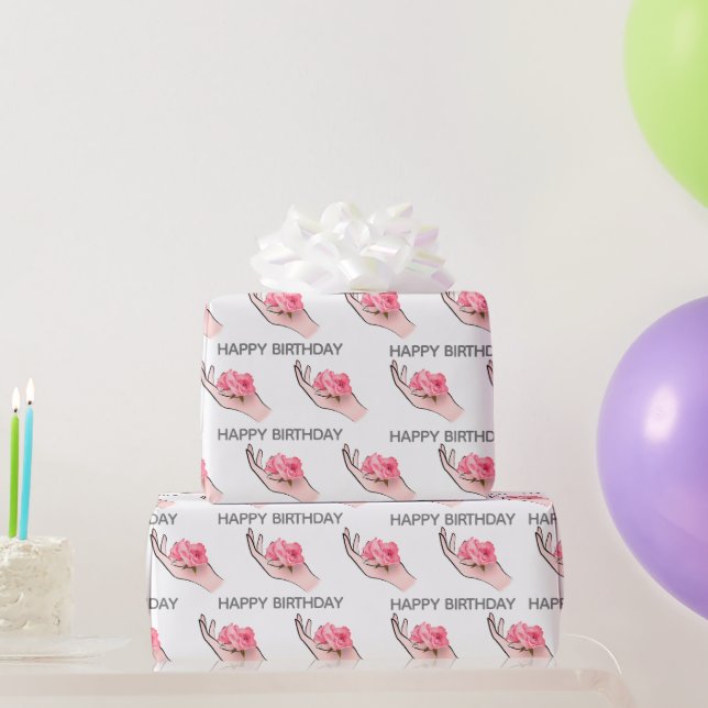 Papier Cadeau Rose d'anniversaire à la main (Cadeaux de fête)