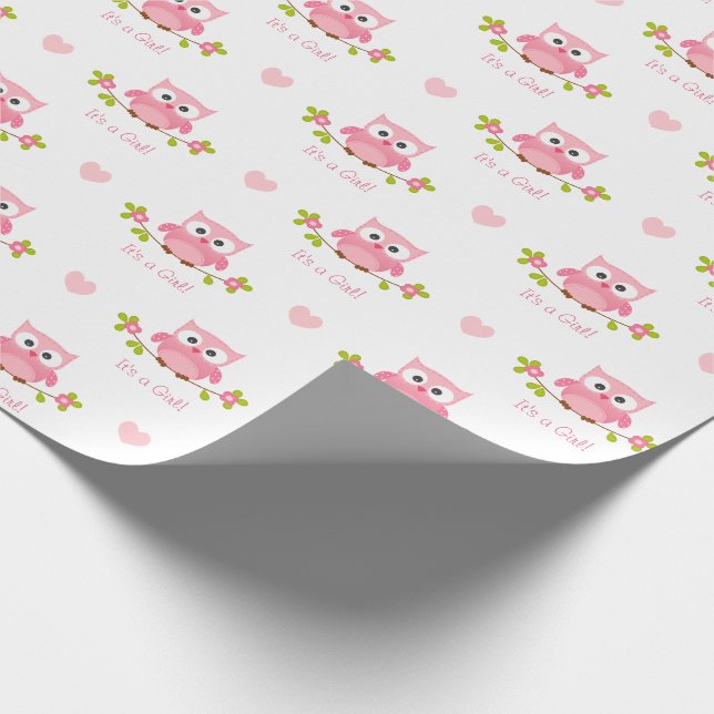 Papier Cadeau Rose de bébé de papier d'emballage de hibou c'est (Coin)