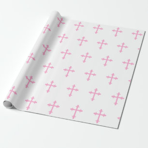 Papier Cadeau Rose de fille de confirmation de croix de baptême