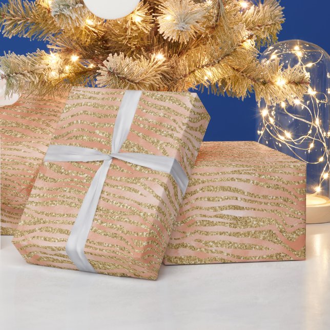 Papier Cadeau Rose de la Parties scintillant d'or Zebra (Vacances)