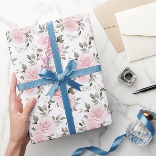 Papier Cadeau Rose de Noël rose Floral (Cadeaux)