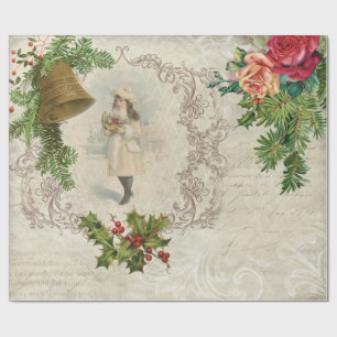 Papier Cadeau Rose de Noël victorien, Pine & Holly Collage