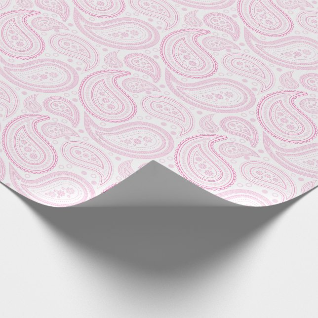 Papier Cadeau Rose de Paisley sur le papier d'emballage blanc (Coin)