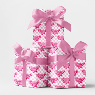 Papier Cadeau Rose et blanc à carreaux Groovy One