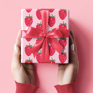 Papier Cadeau Rose et rouge avec Motif fraise