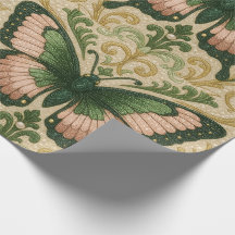 Papier cadeau rose et vert motif papillon
