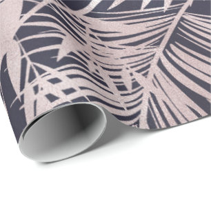 Papier Cadeau rose feuille tropical papier d'enveloppement
