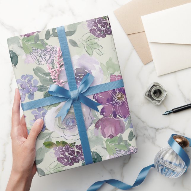 Papier Cadeau Rose Fleurale Blanche Violette (Cadeaux)