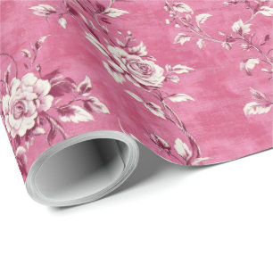 Papier Cadeau Rose florale rose vintage chinoiserie découpage