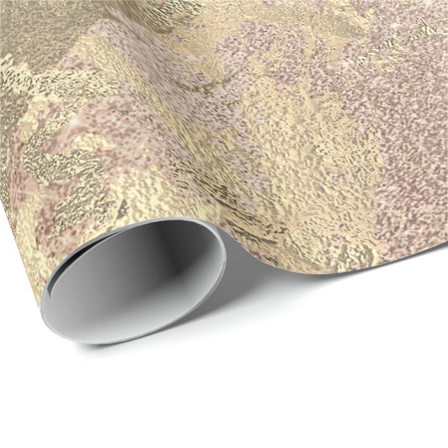 Papier Cadeau Rose Foxier Marbre d'or Brillantes Métalliques (Coin rond)