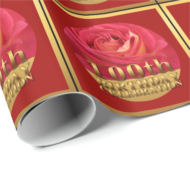 Papier Cadeau Rose Gold 100th Birthday Celebration WP (Coin rond)