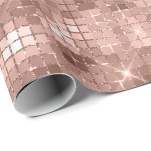 Papier Cadeau Rose Gold Blush Grill Poudre Cristaux d'étincelle 