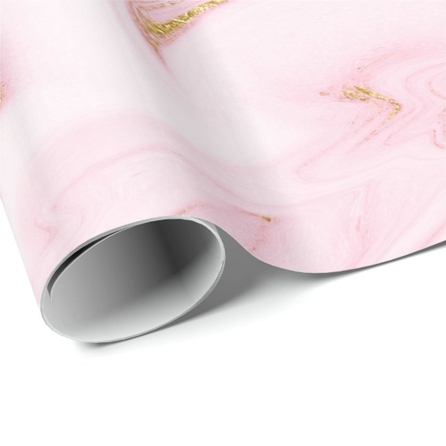 Papier Cadeau Rose Gold Blush Marbre rose blanc Métal Abstrait (Coin rond)
