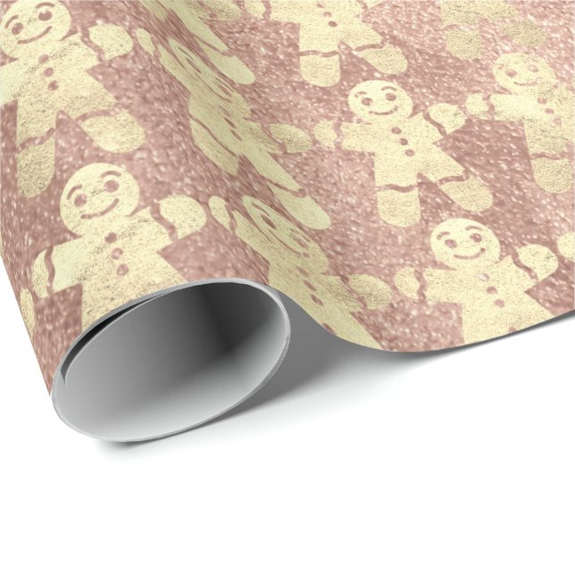Papier Cadeau Rose Gold Blush Noël Ginger Pain Guy Pink (Coin rond)