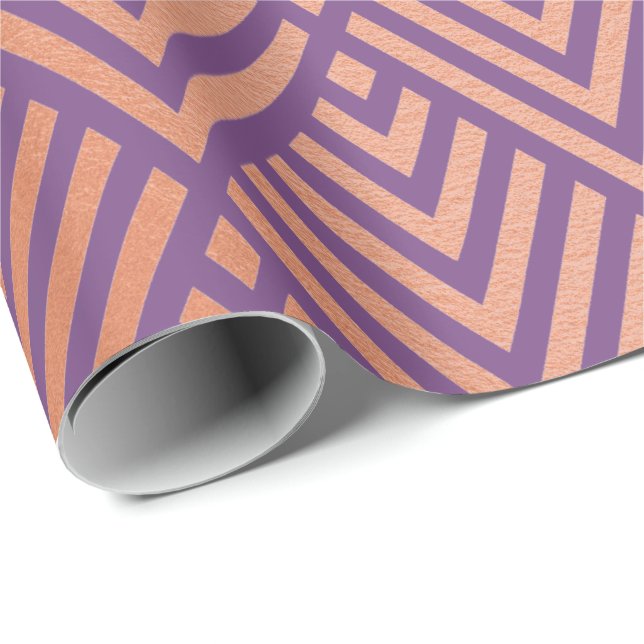 Papier Cadeau Rose Gold Blush Purple Geometry Art Déco Cuivre (Coin rond)