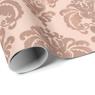 Papier Cadeau Rose Gold Blush Rose Moderne Glam Damassé