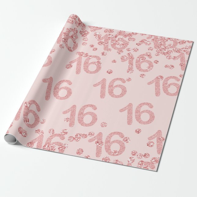Papier Cadeau Rose Gold Blush Sweet 16 Parties scintillant de fê (Déroulé)
