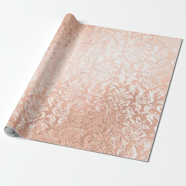 Papier Cadeau Rose Gold Damask (Déroulé)
