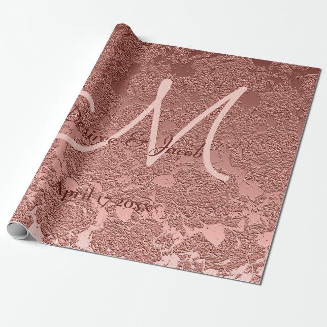 Papier Cadeau Rose Gold Elegant Mariage Réception Monogramme (Déroulé)
