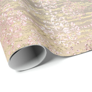 Papier Cadeau Rose Gold Foxier Metallic Damask Wood Pink Royal