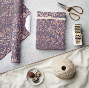 Papier Cadeau Rose Gold Glamouruseuse et Damassé Lavande