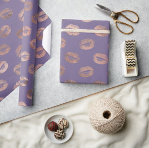 Papier Cadeau Rose Gold Glamouruseux et Lèvres Lavande