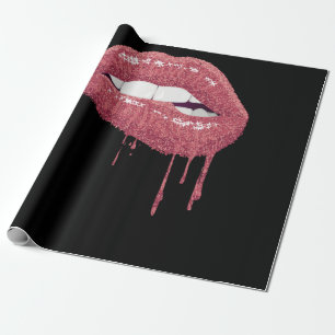 Papier Cadeau Rose Gold Lipstick Kiss Hot 80s Drip Lips 1980
