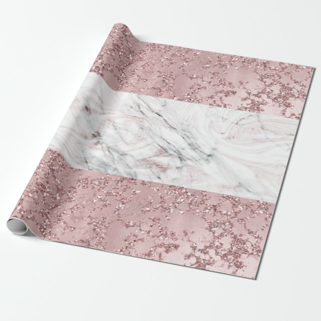 Papier Cadeau Rose Gold Modern Glam Marbre & Parties scintillant (Déroulé)