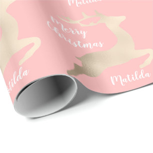 Papier Cadeau Rose Gold Noël rennes motif personnalisé