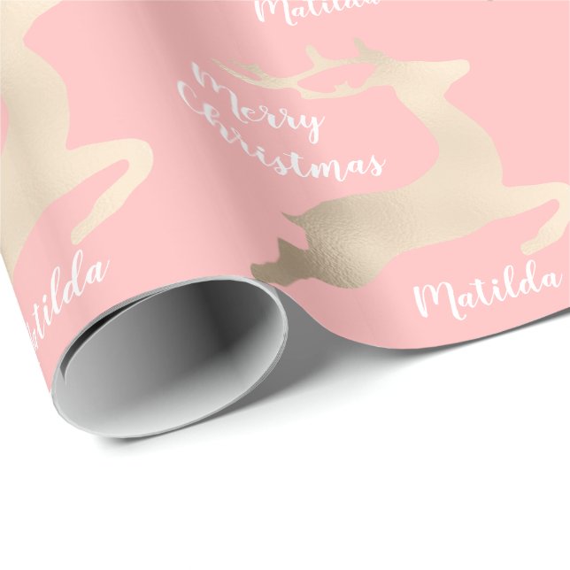Papier Cadeau Rose Gold Noël rennes motif personnalisé (Coin rond)