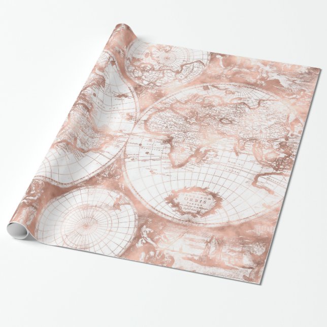 Papier Cadeau Rose Gold Pink MetParties scintillant Carte du mon (Déroulé)