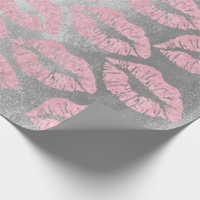Papier Cadeau Rose Gold rose Grey Silver Lips Parties scintillan (Coin)