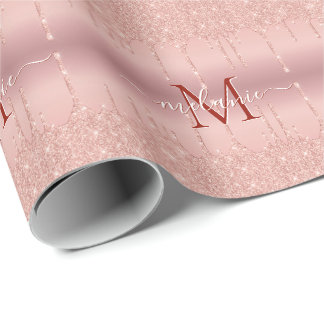 Papier Cadeau Rose Gold Wrapping Paper Personalized Name Letter