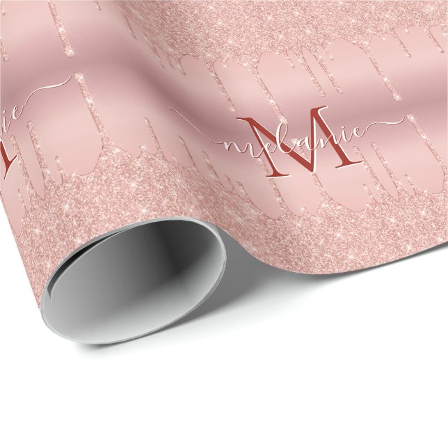 Papier Cadeau Rose Gold Wrapping Paper Personalized Name Letter (Coin rond)