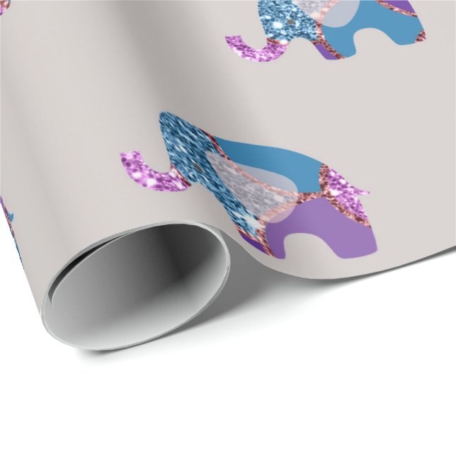 Papier Cadeau Rose Grey Gris Violet Princesse Eléphant Nouveau b (Coin rond)
