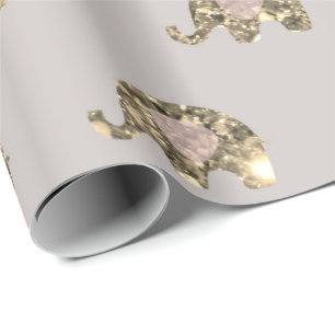 Papier Cadeau Rose Grey Princesse Elephant Faux Gold Baby