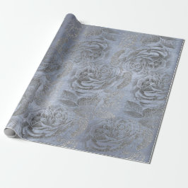 Papier Cadeau Rose gris argenté Floral bleu pastel Velvet